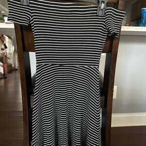 Black and White Striped Off-Shoulder Dress